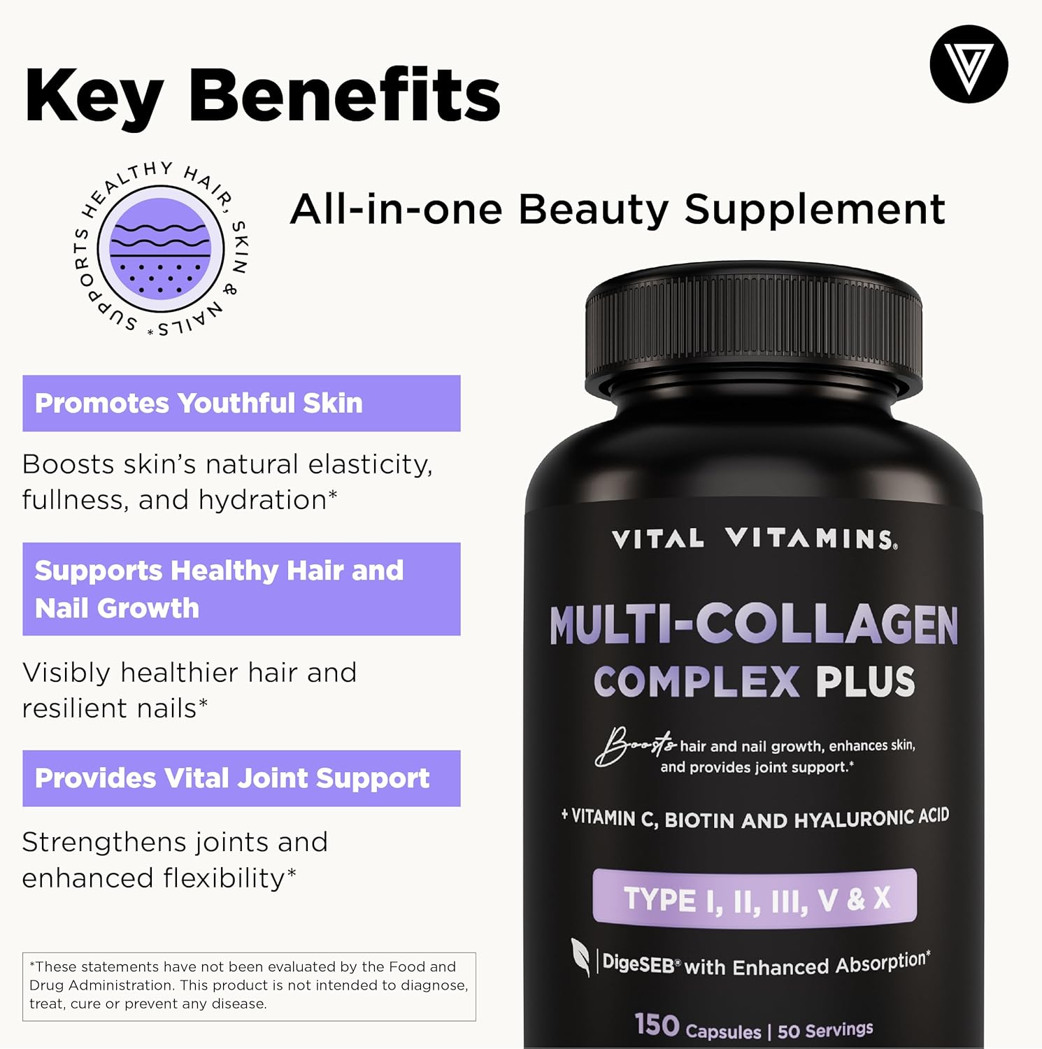 Vital Vitamins Multi Collagen Complex Plus - 150 Capsules - Image 5